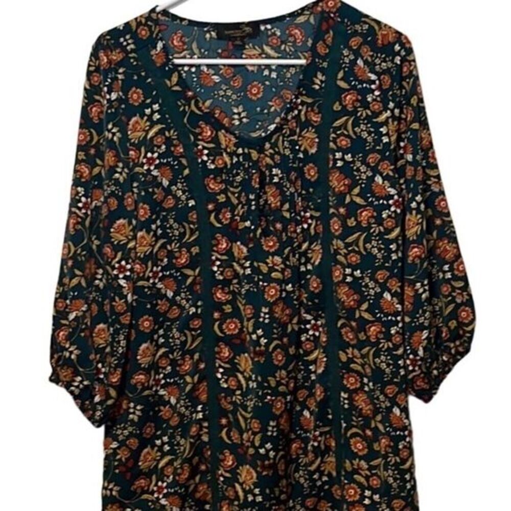 Suzanne Betro womens top front sewn pleats S three button boho full‎ half sleeve
